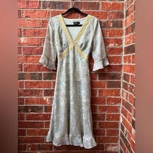 Vintage 6 Fairy Green Long Sleeve Midi Dress Rennaisance Medeival Ethereal